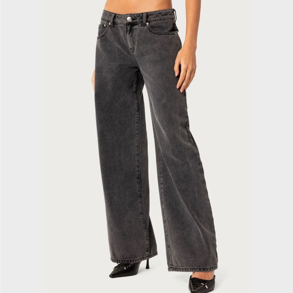 Women's Wide-Leg Low-Rise Jeans - Washed Black